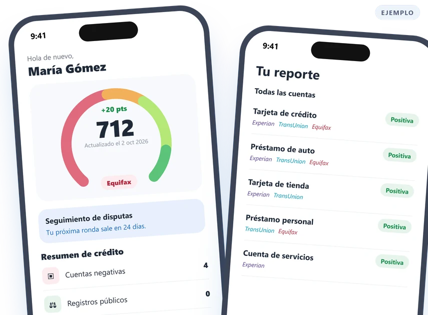El portal de Financore Platform en el celular (datos de ejemplo).