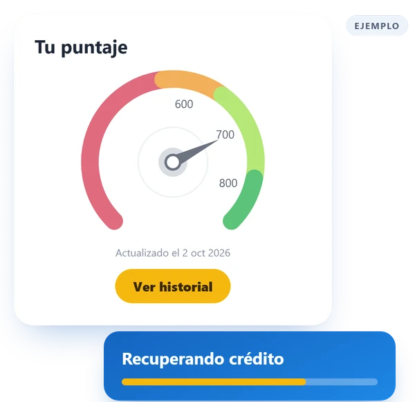 Tarjeta de puntaje con su avance (ejemplo).